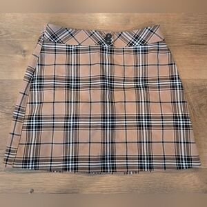 Express Mini Plaid Skirt in Tan and Black